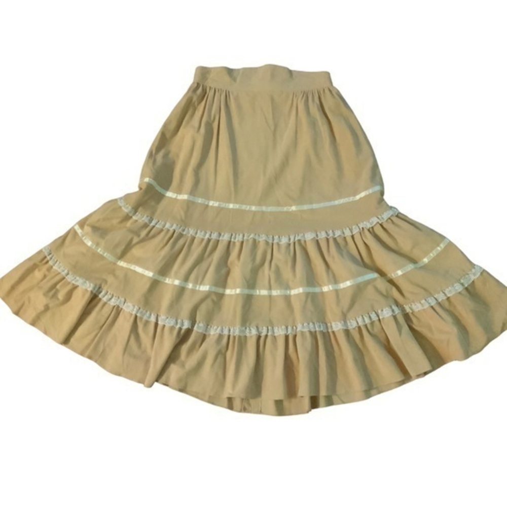 Vintage Take Too California Tan/Camel High Waisted Midi Skirt with Lace XS/Small